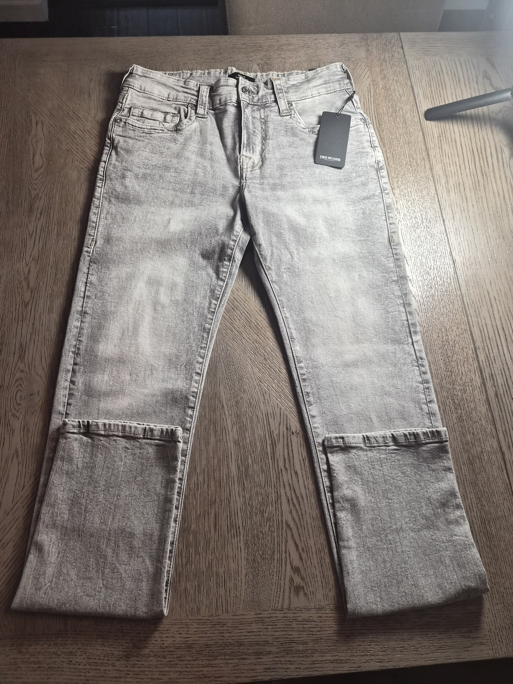 True Religion Light Gray Straight Denim Jeans